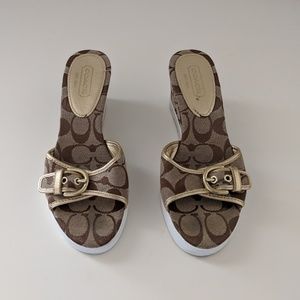 Coach Brown Gold Wedges Size 7